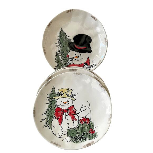Grace Teaware Christmas SNOWMAN Porcelain Salad Plates 8.5in Set of 4 New - Picture 4 of 15